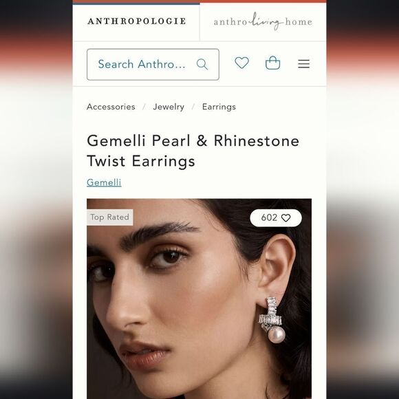 New 14k ANTHROPOLOGIE Pearl and Rhinestone twist earrings - Picture 2 of 12